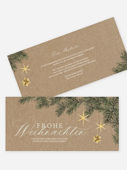 Geschäftliche Weihnachtskarte Festive Stars Kraftpapier