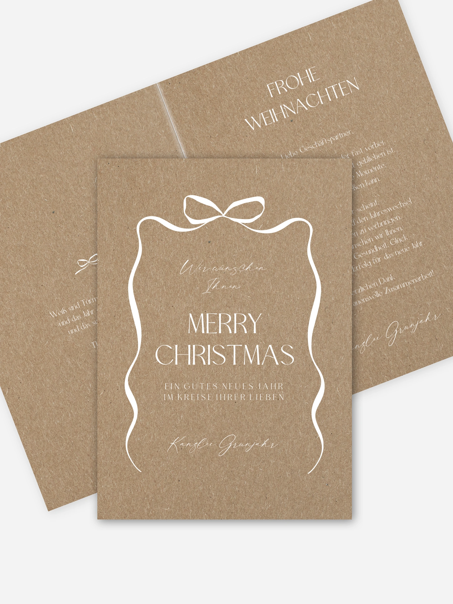 Geschäftliche Weihnachtskarte Weihnachtsschleife Kraftpapier