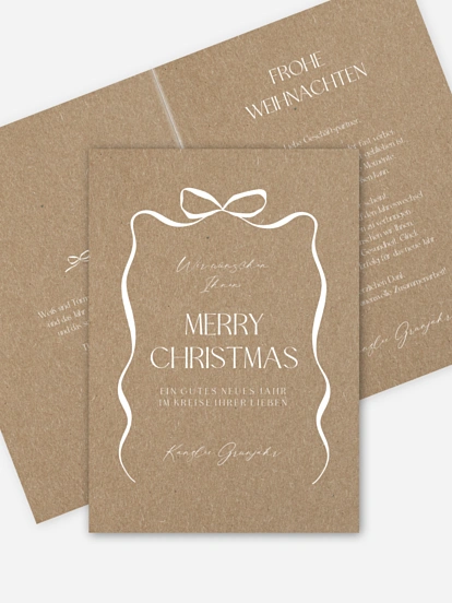 Geschäftliche Weihnachtskarte Weihnachtsschleife Kraftpapier