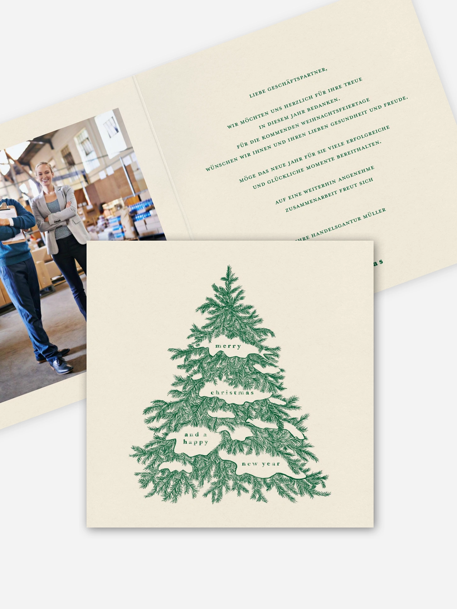 Geschäftliche Weihnachtskarte Vintage Tanne