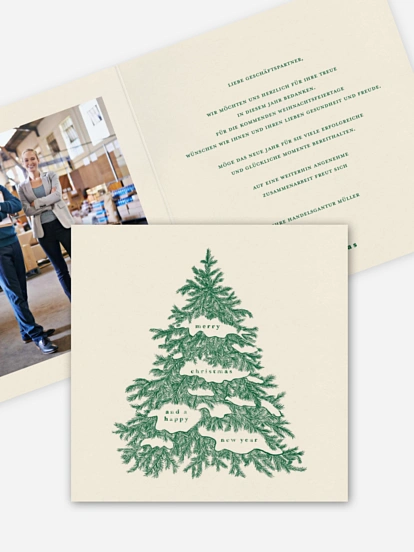 Geschäftliche Weihnachtskarte Vintage Tanne