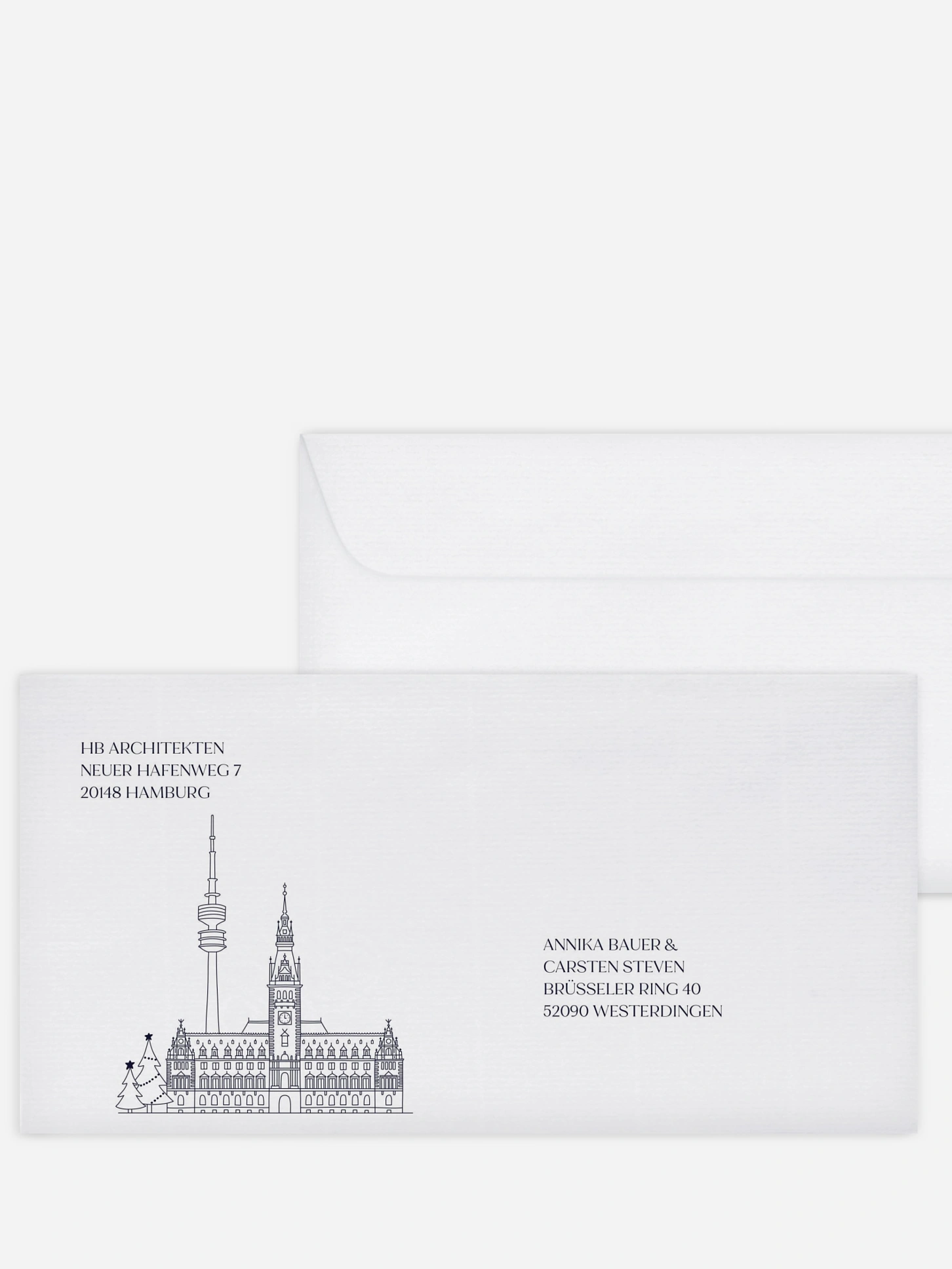 Bedruckte Umschläge geschäftl. Weihnachten Hamburg City Skyline