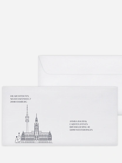 Bedruckte Umschläge geschäftl. Weihnachten Hamburg City Skyline