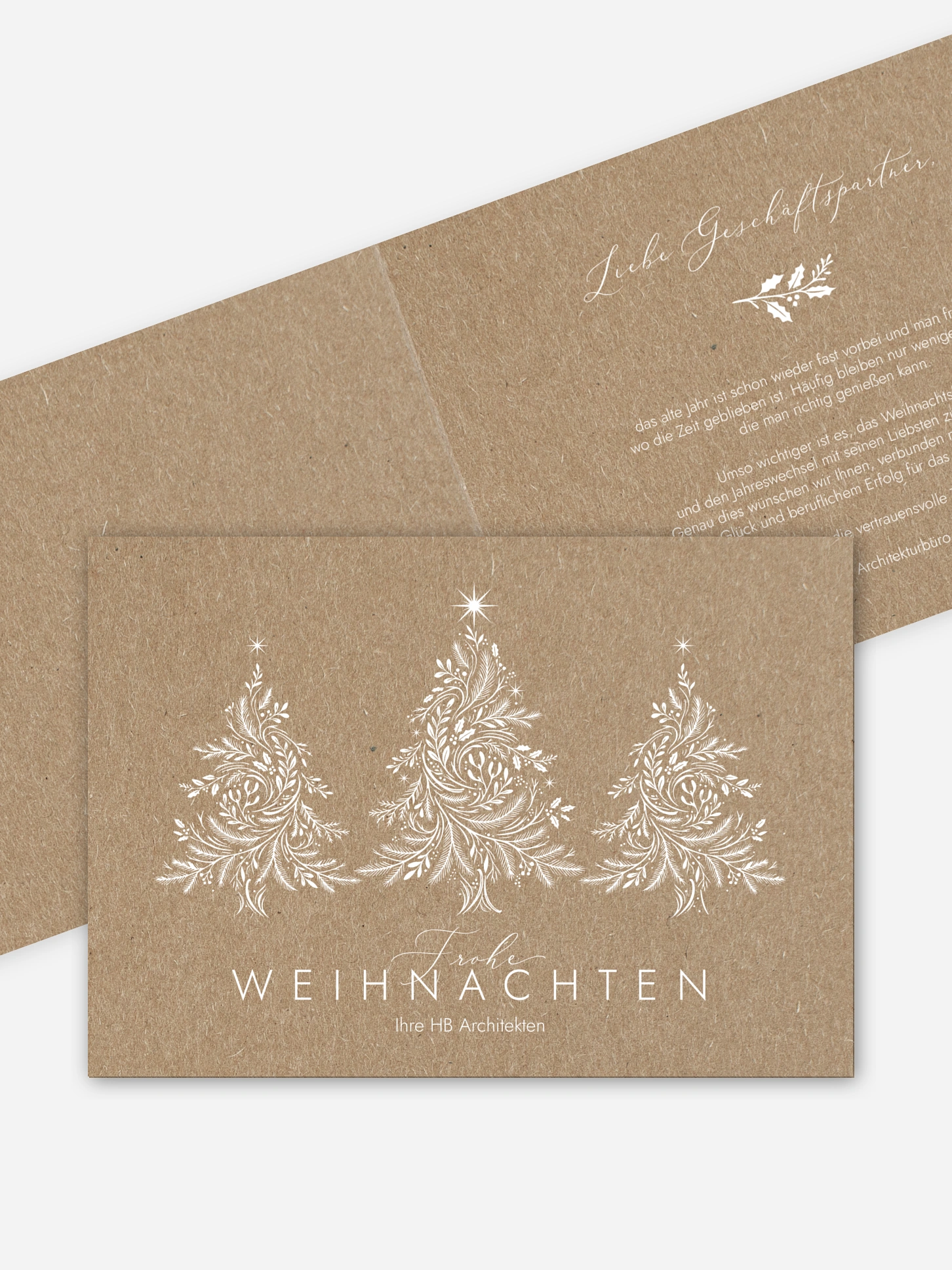 Geschäftliche Weihnachtskarte Festive Flora Kraftpapier