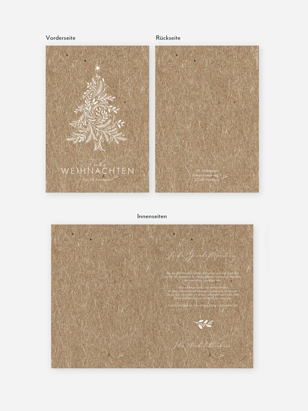 Geschäftliche Weihnachtskarte Festive Flora Kraftpapier