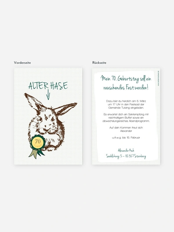 Einladung 70. Geburtstag Alter Hase