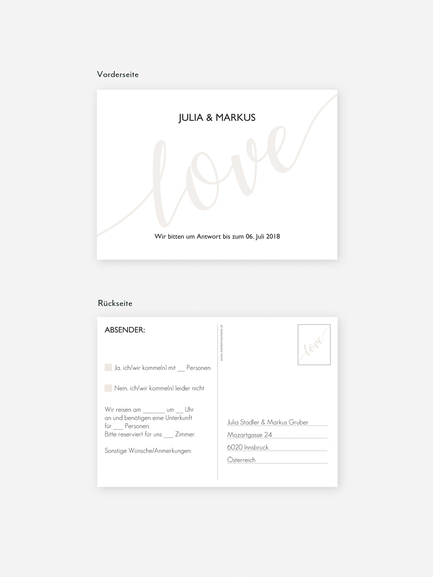 Antwortkarte Hochzeit Only Love
