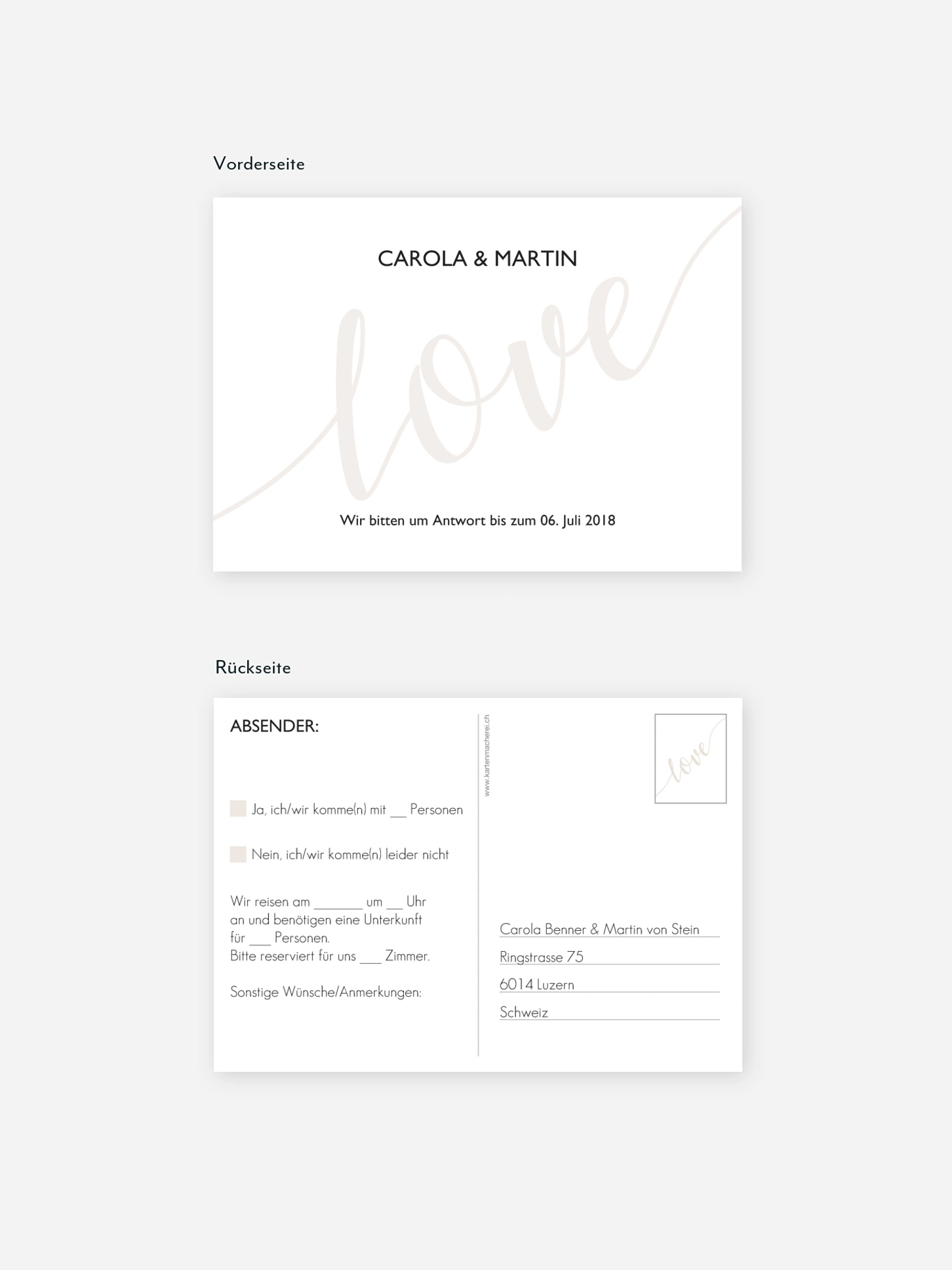 Antwortkarte Hochzeit Only Love