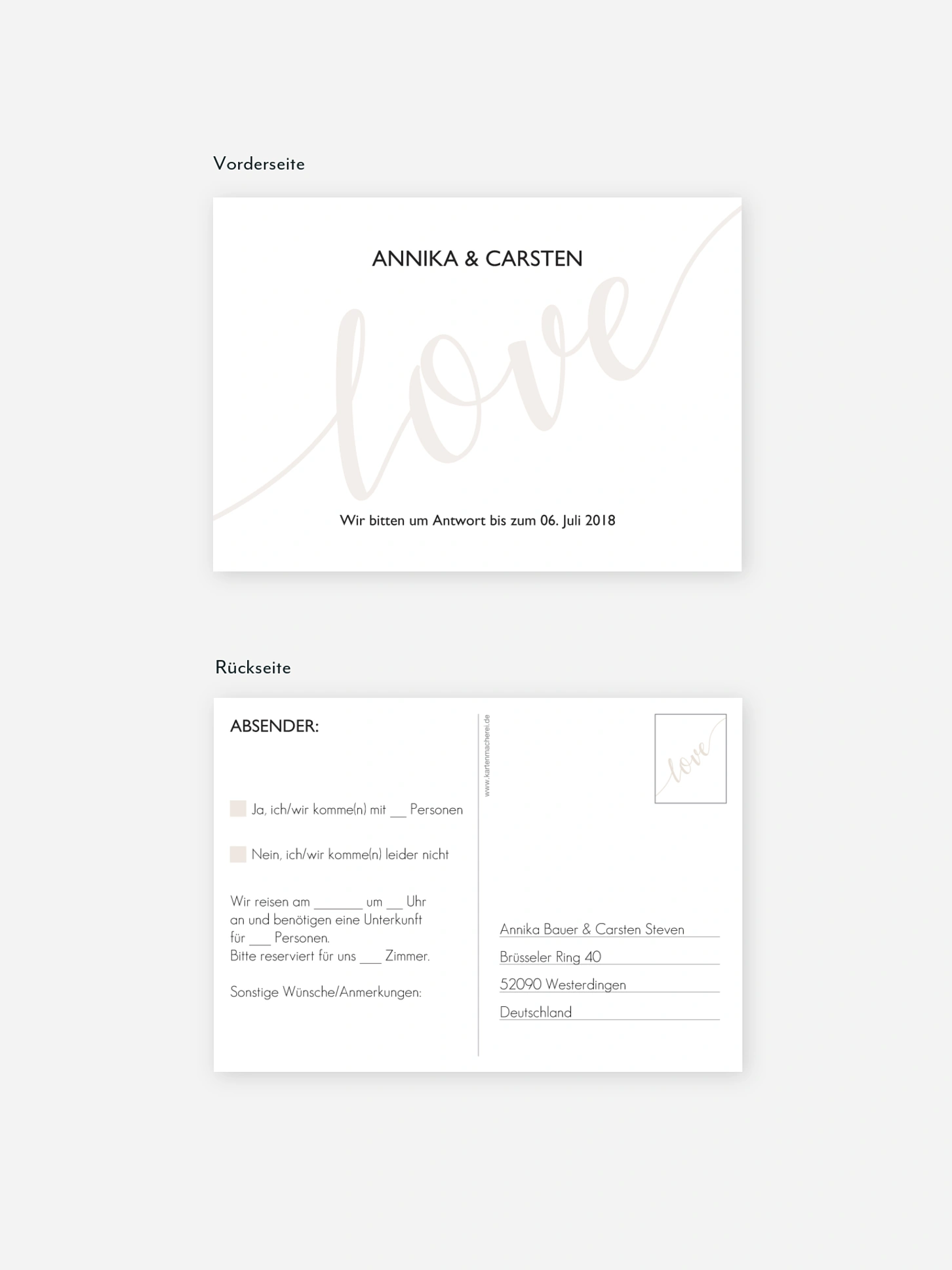 Antwortkarte Hochzeit Only Love