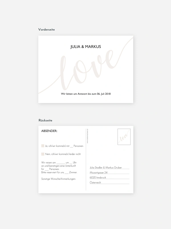 Antwortkarte Hochzeit Only Love