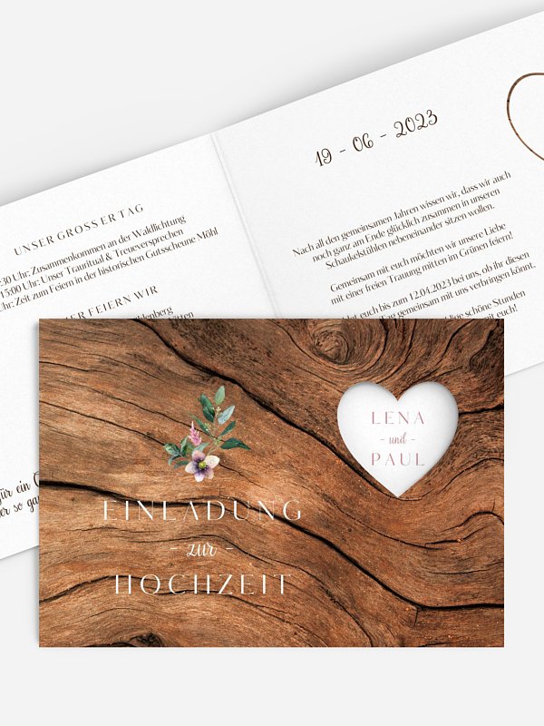 Hochzeitseinladung Rustic Bloom (gestanzt)