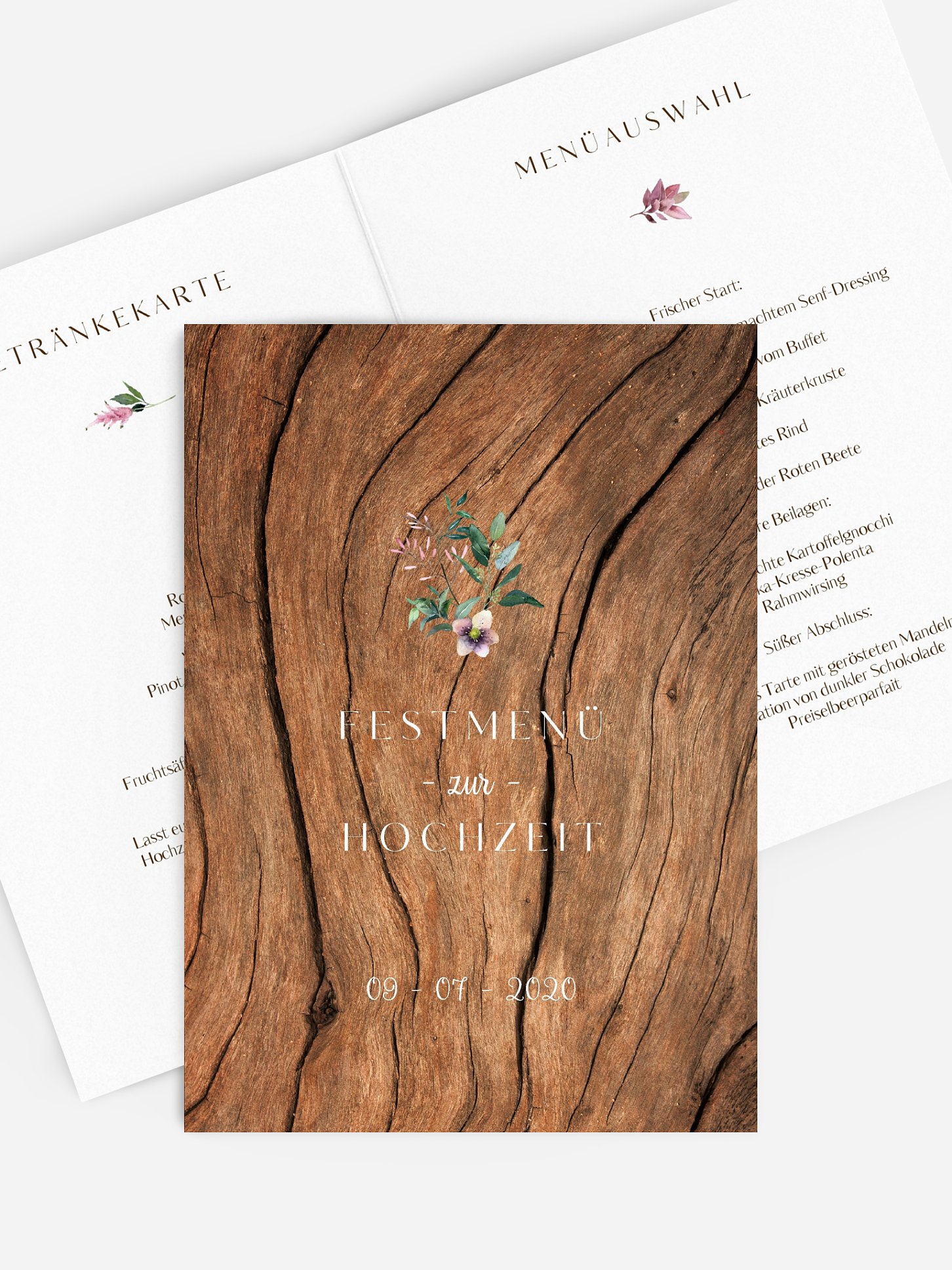 Menükarte Hochzeit Rustic Bloom