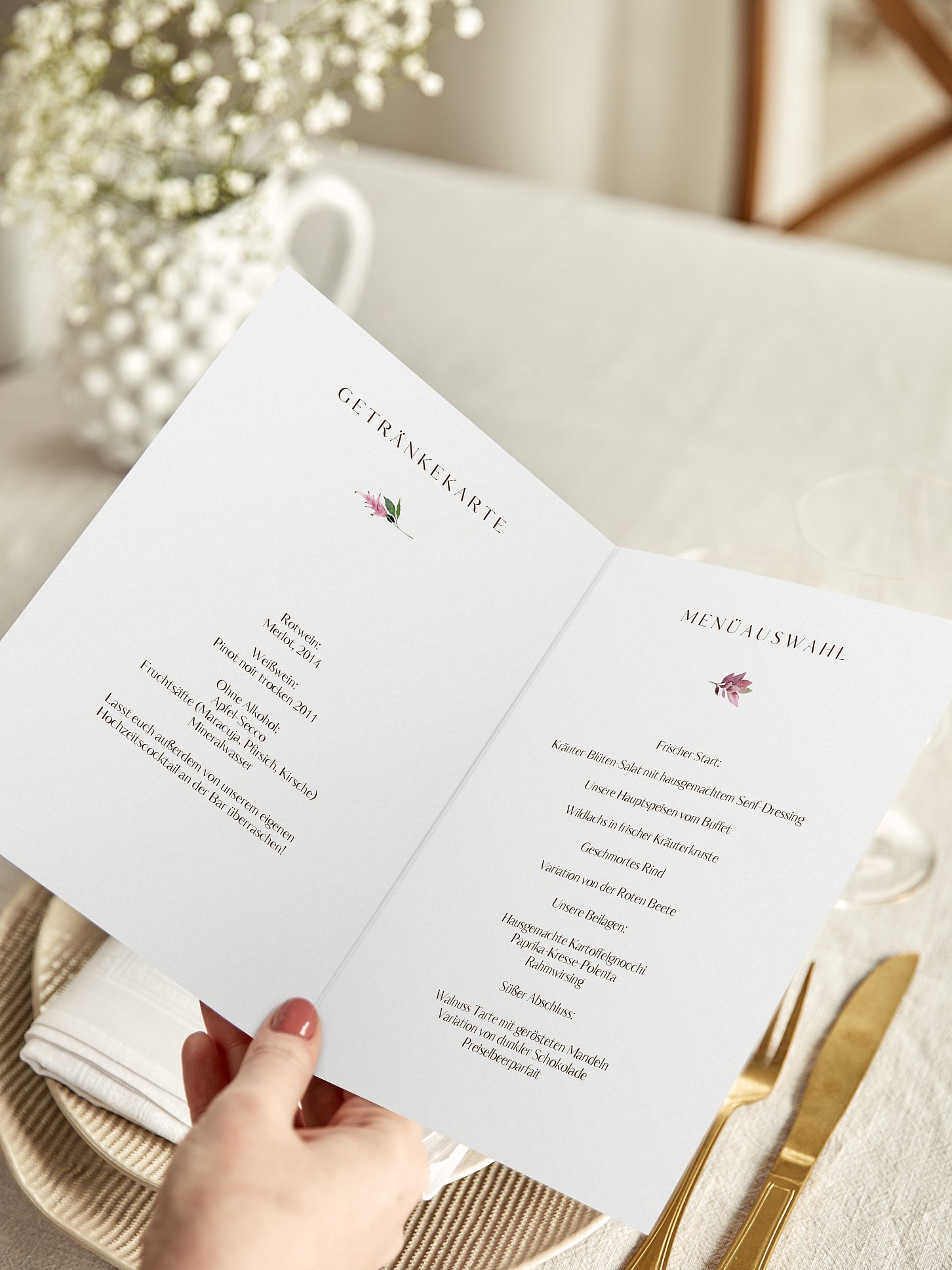 Menükarte Hochzeit Rustic Bloom