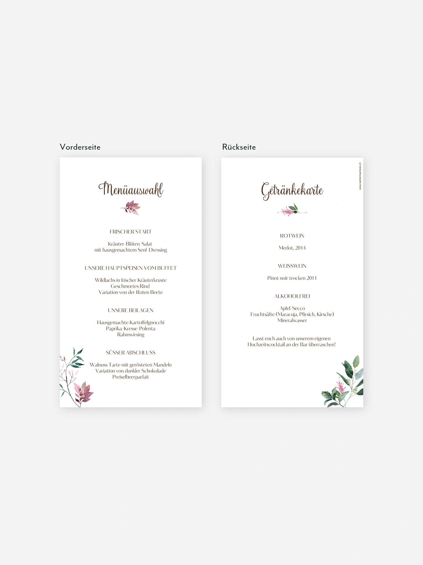 Menükarte Hochzeit Rustic Bloom