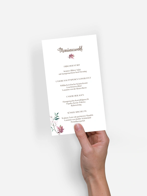 Menükarte Hochzeit Rustic Bloom