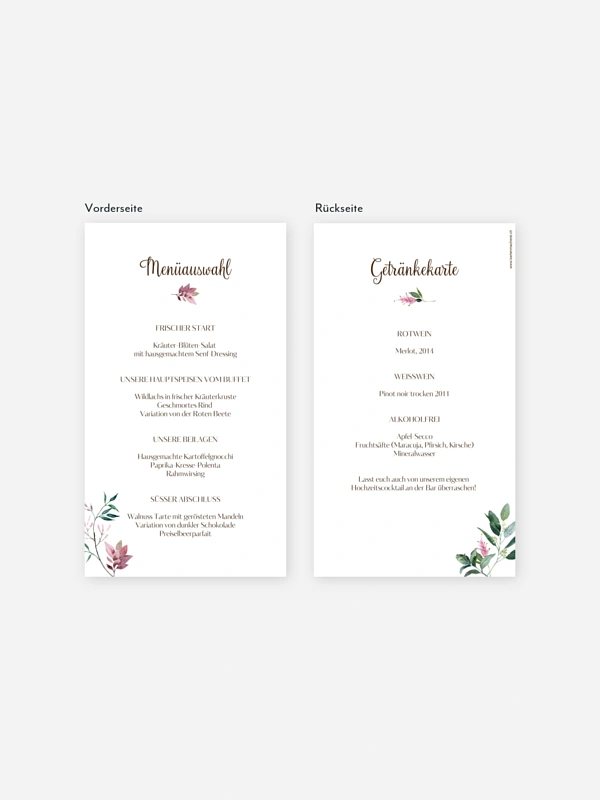 Menükarte Hochzeit Rustic Bloom