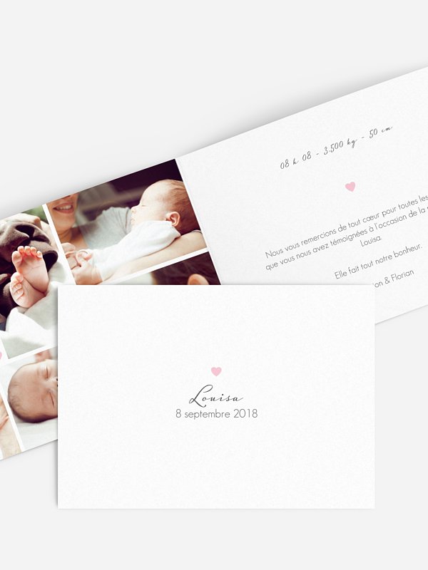 Faire-part naissance coeur chic