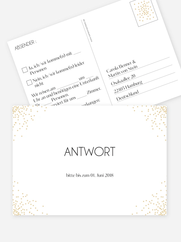 Antwortkarte Hochzeit Glitterregen