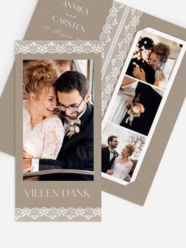 Dankeskarte Hochzeit Spitzenband