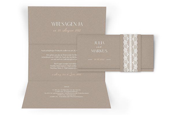 Hochzeitseinladung Spitzenband