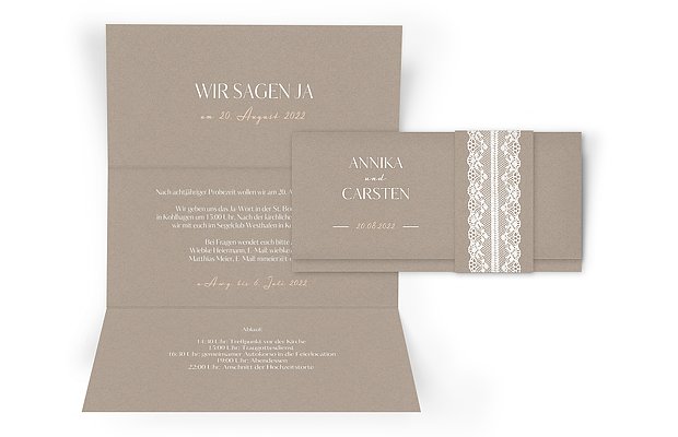 Hochzeitseinladung Spitzenband