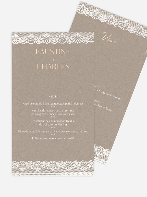 Menu mariage Bandeau de dentelle