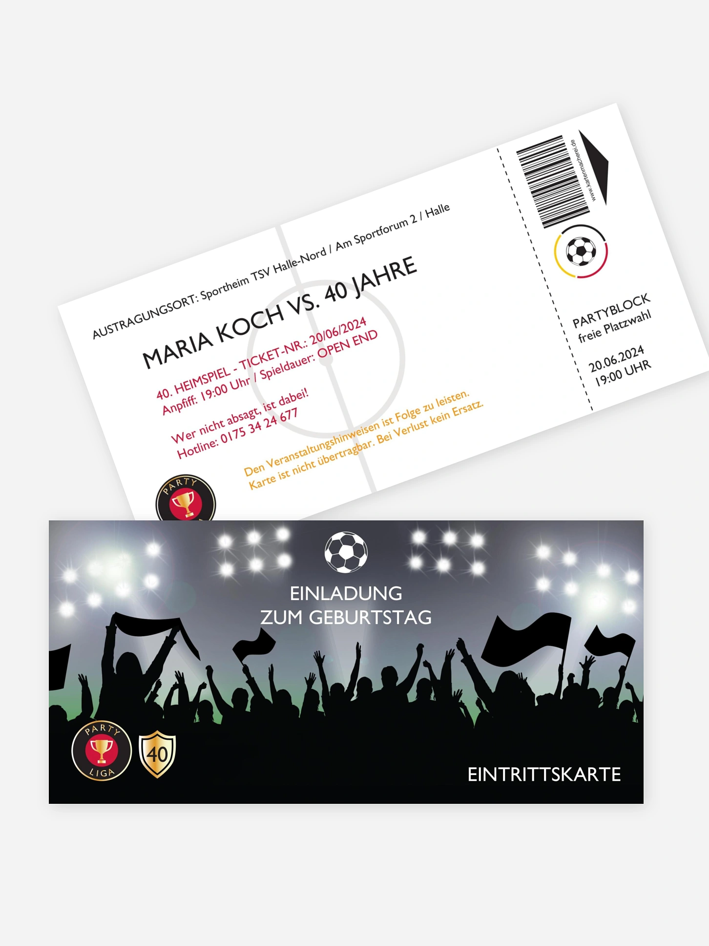 Einladung 40. Geburtstag Fußballticket