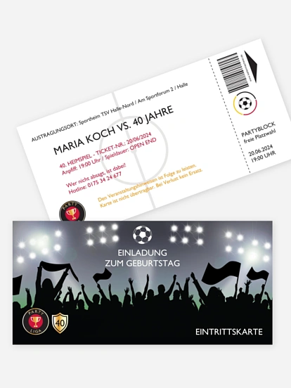 Einladung 40. Geburtstag Fußballticket