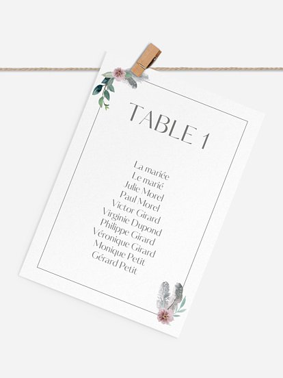Cartons plan de table mariage Boho Dreams