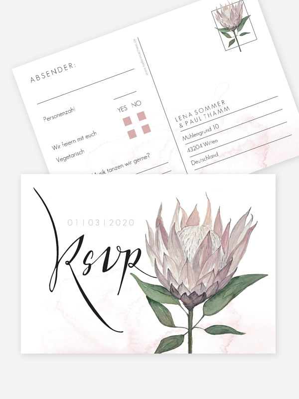 Antwortkarte Hochzeit Protea
