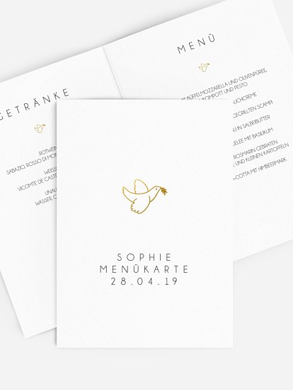 Menükarte Kommunion Friedenstaube