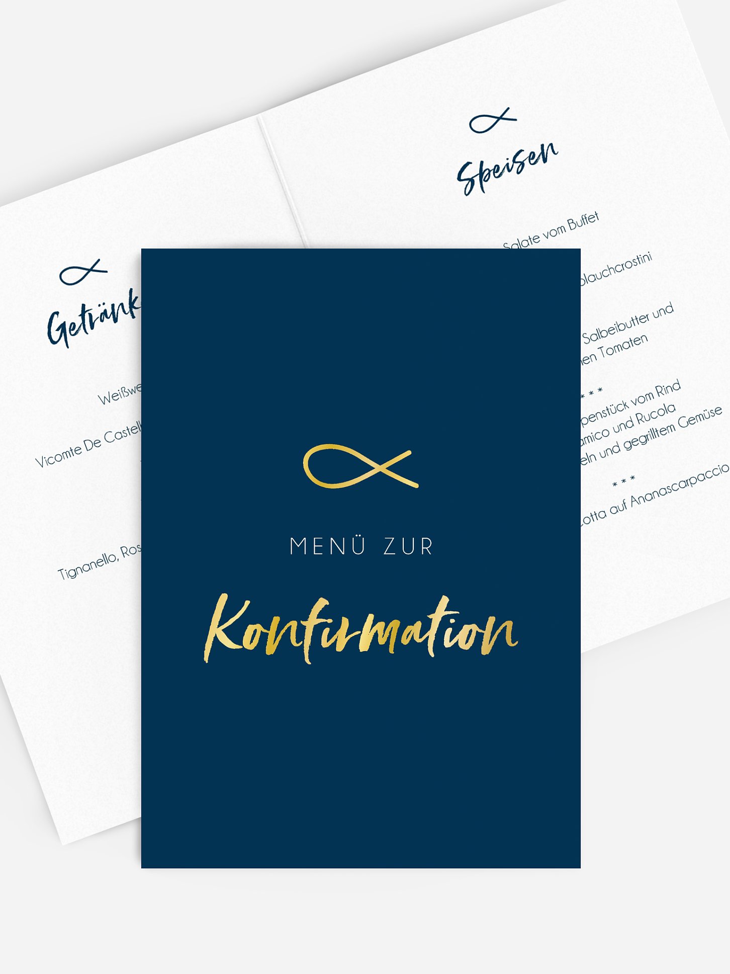 Menükarte Konfirmation Fischsymbol