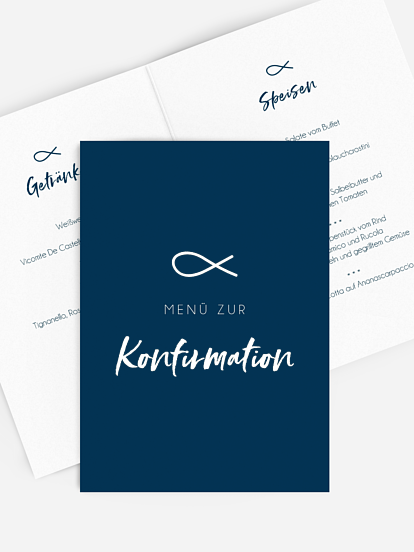 Menükarte Konfirmation Fischsymbol