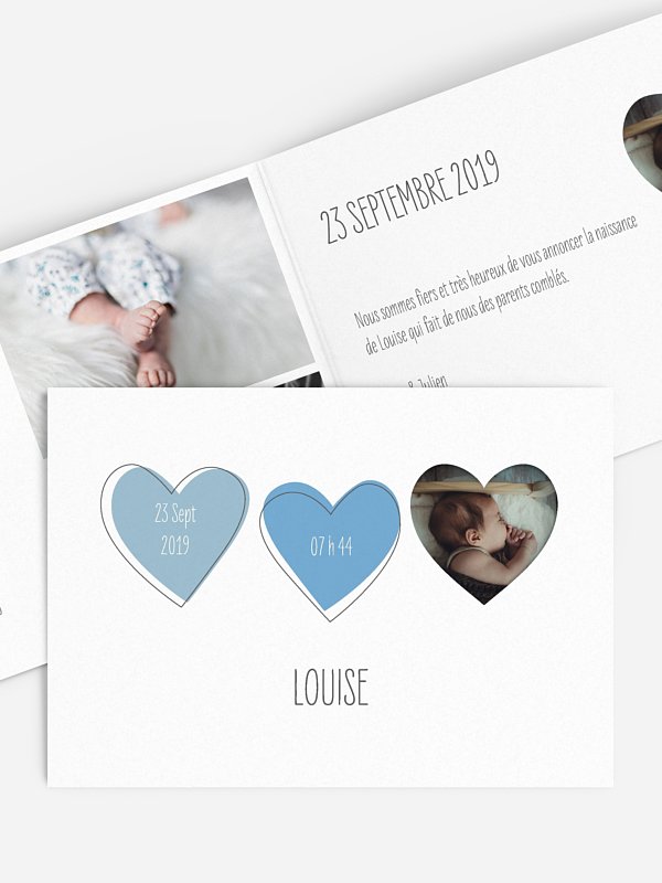 Faire-part naissance Petit coeur photo (découpé)