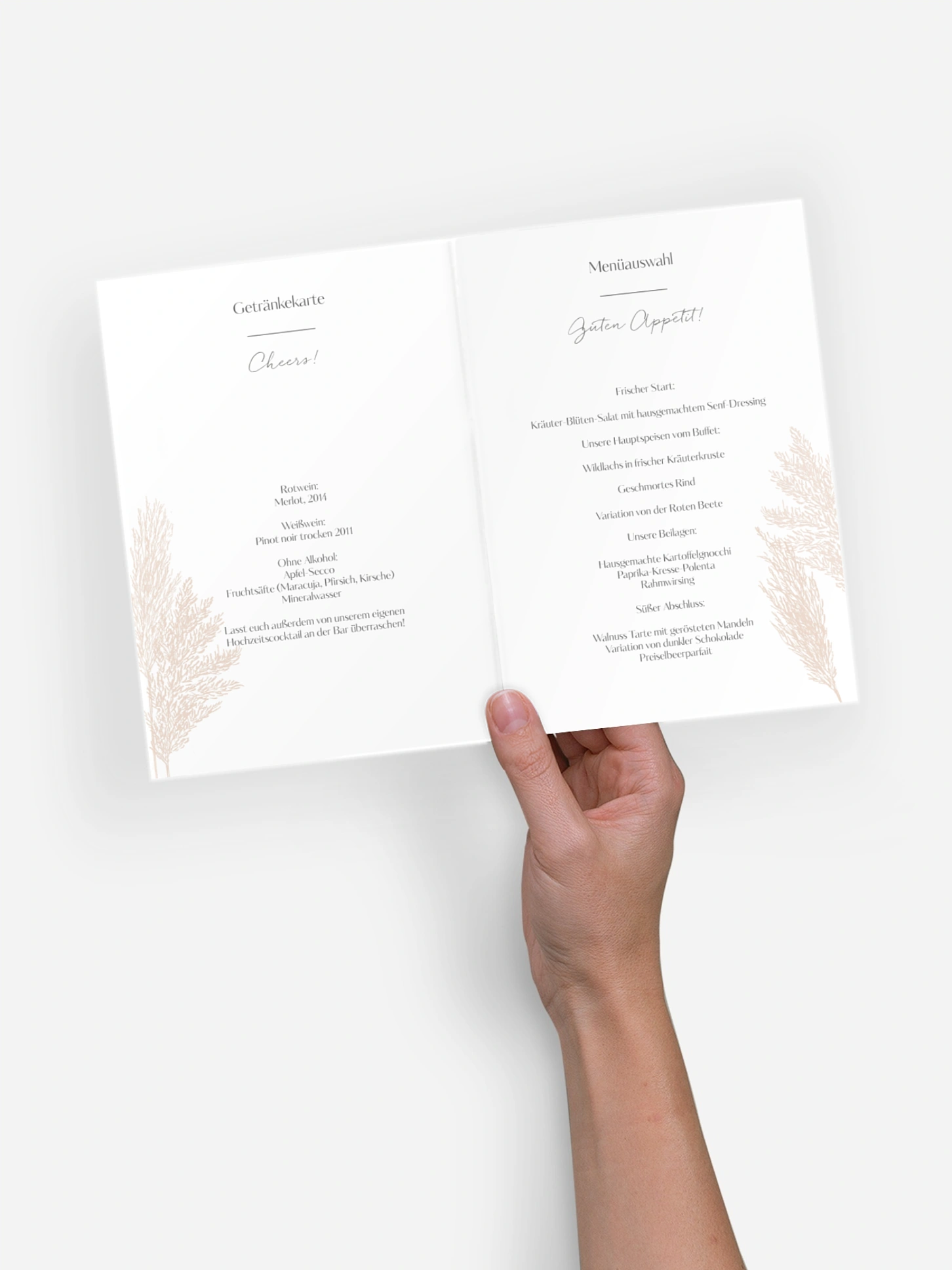 Menükarte Hochzeit Pampasgras
