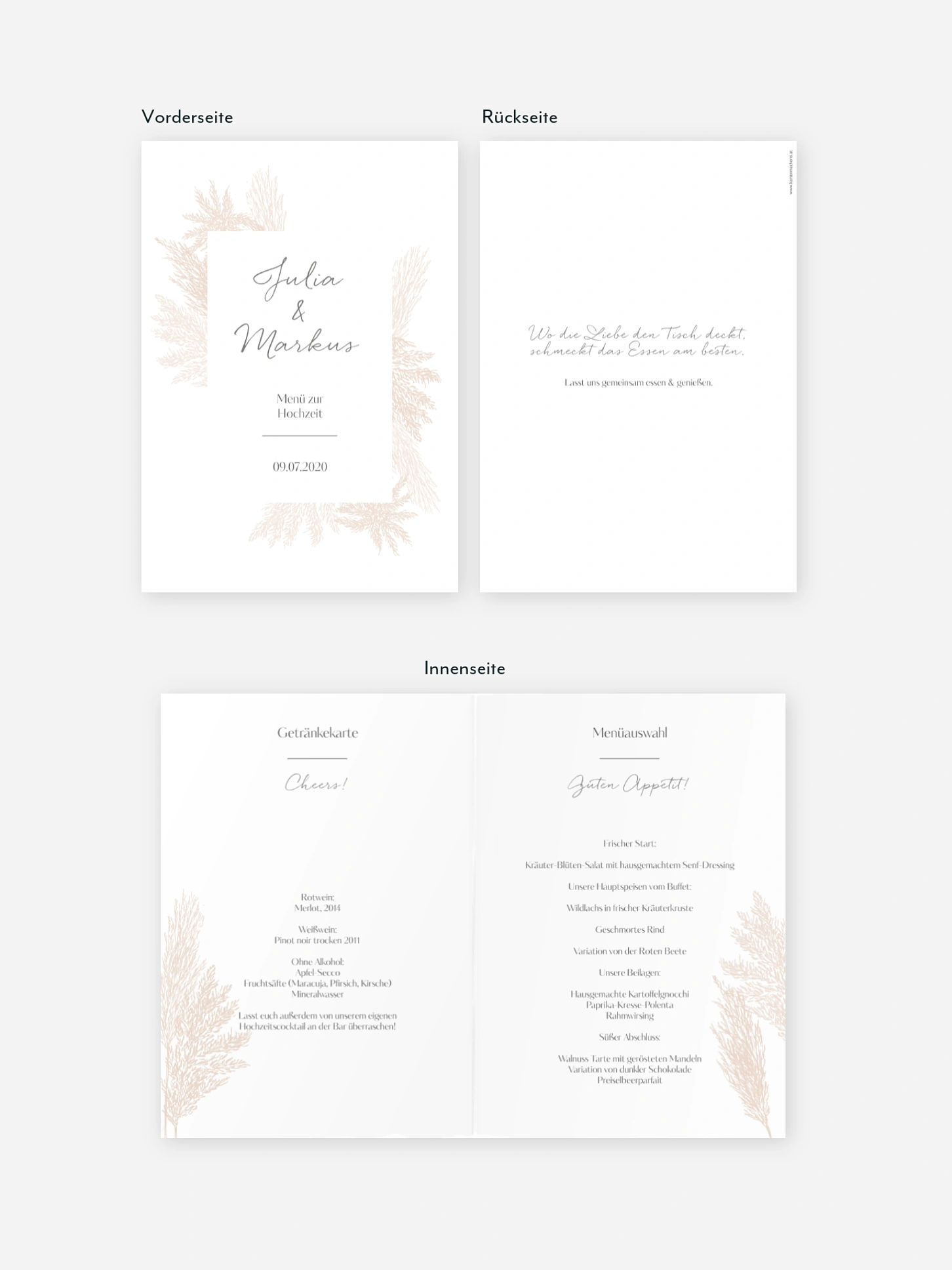 Menükarte Hochzeit Pampasgras