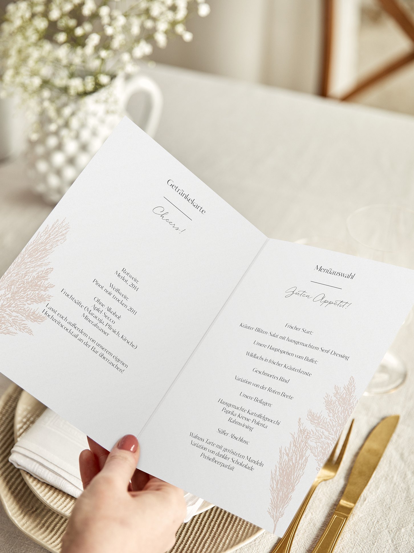 Menükarte Hochzeit Pampasgras