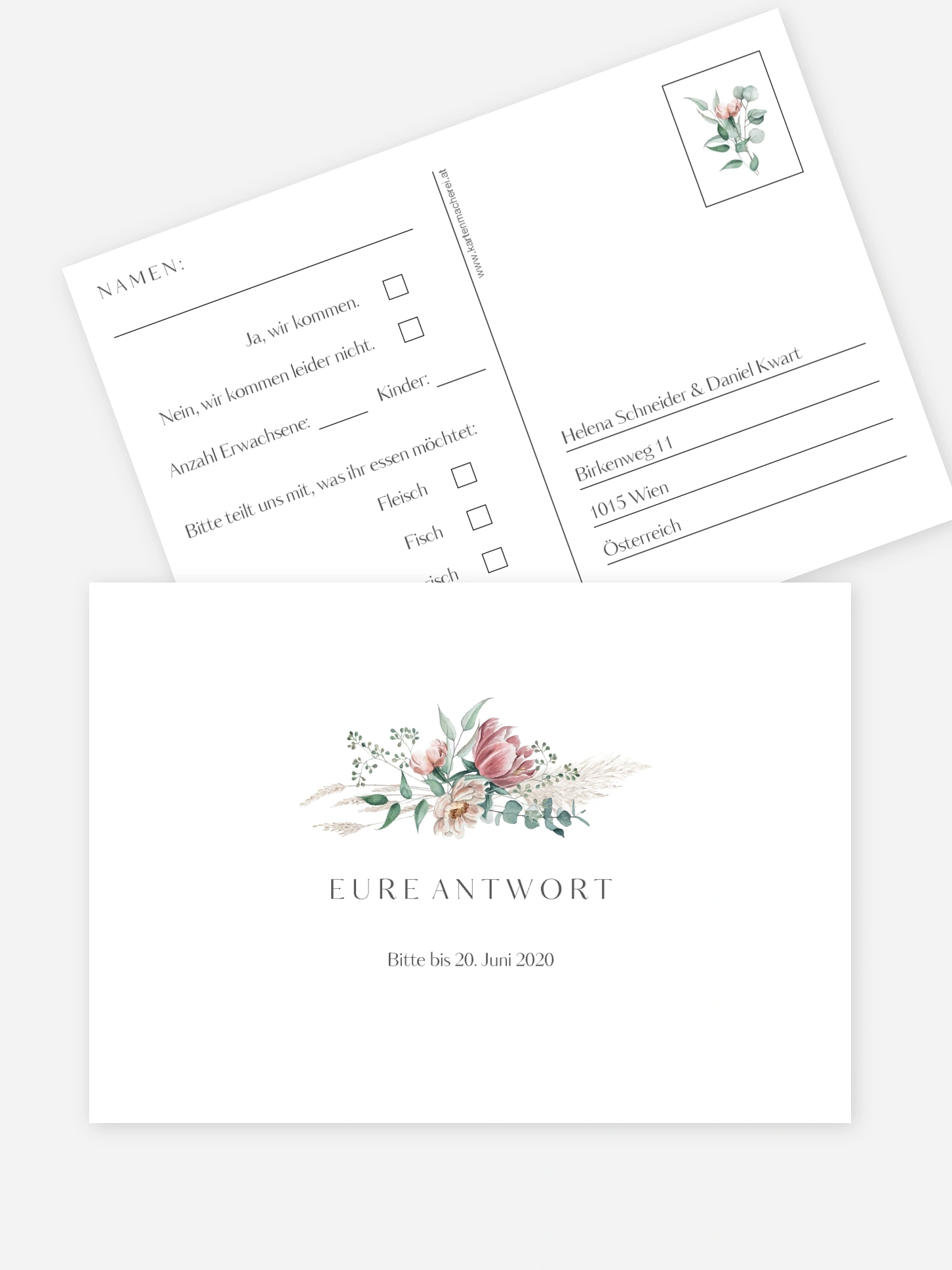 Antwortkarte Hochzeit Pampas & Peony