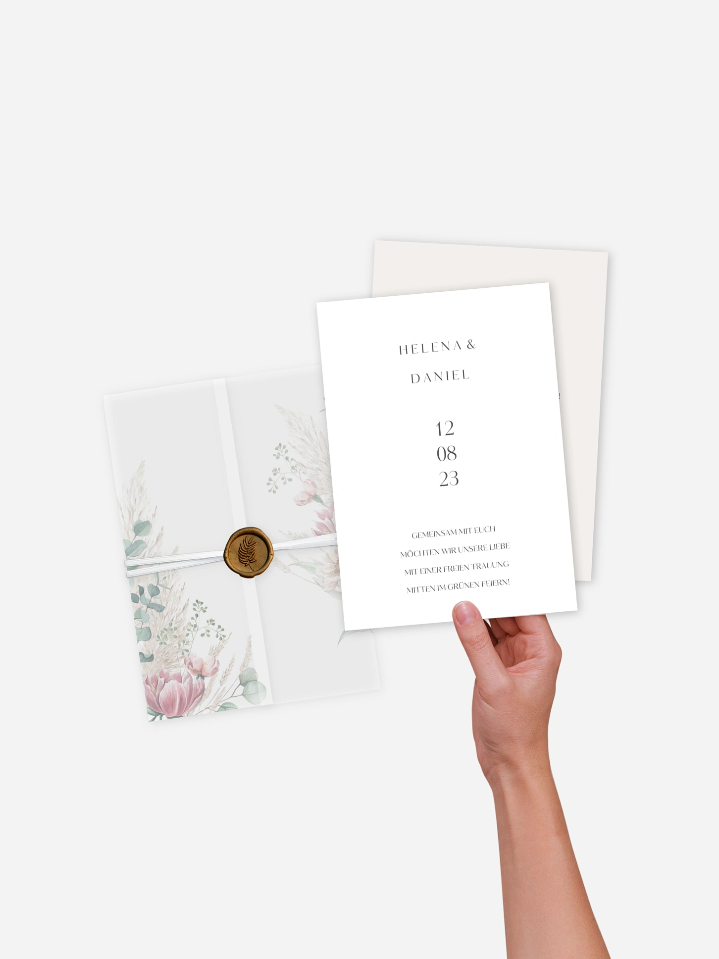 Hochzeitseinladung Pampas & Peony