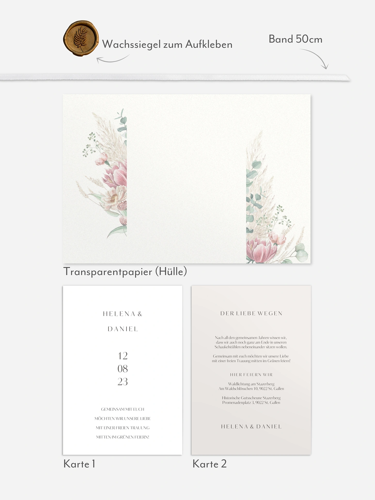 Hochzeitseinladung Pampas & Peony
