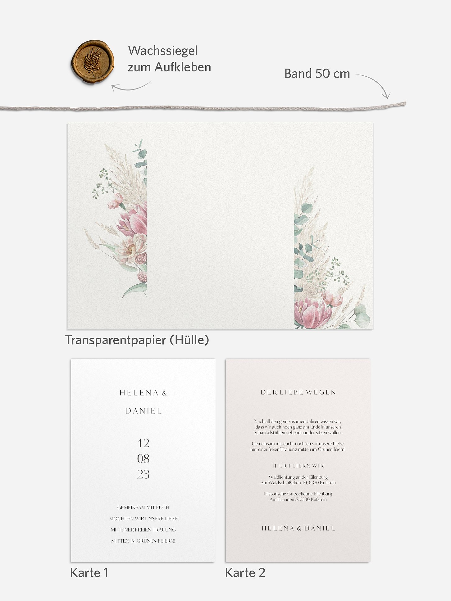 Hochzeitseinladung Pampas & Peony