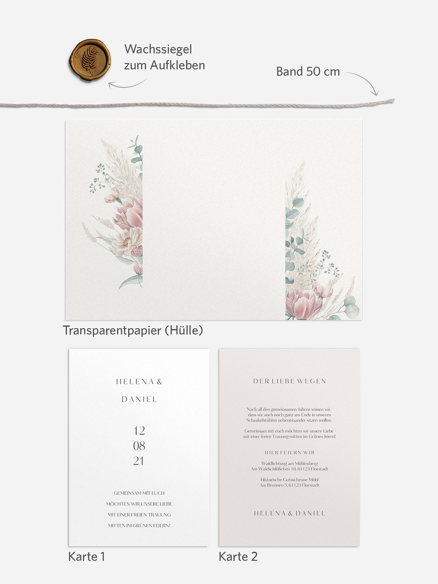 Hochzeitseinladung Pampas & Peony