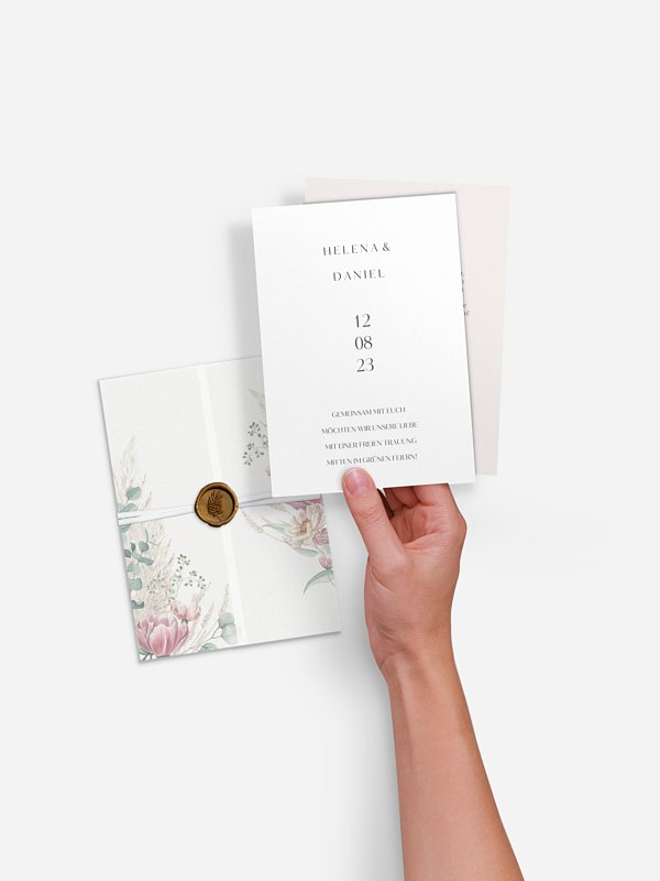 Hochzeitseinladung Pampas & Peony