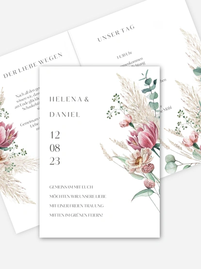 Hochzeitseinladung Pampas & Peony