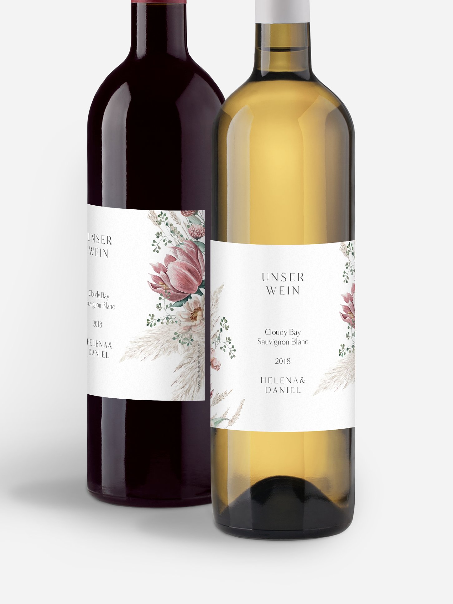 Flaschenetikett Hochzeit Pampas & Peony