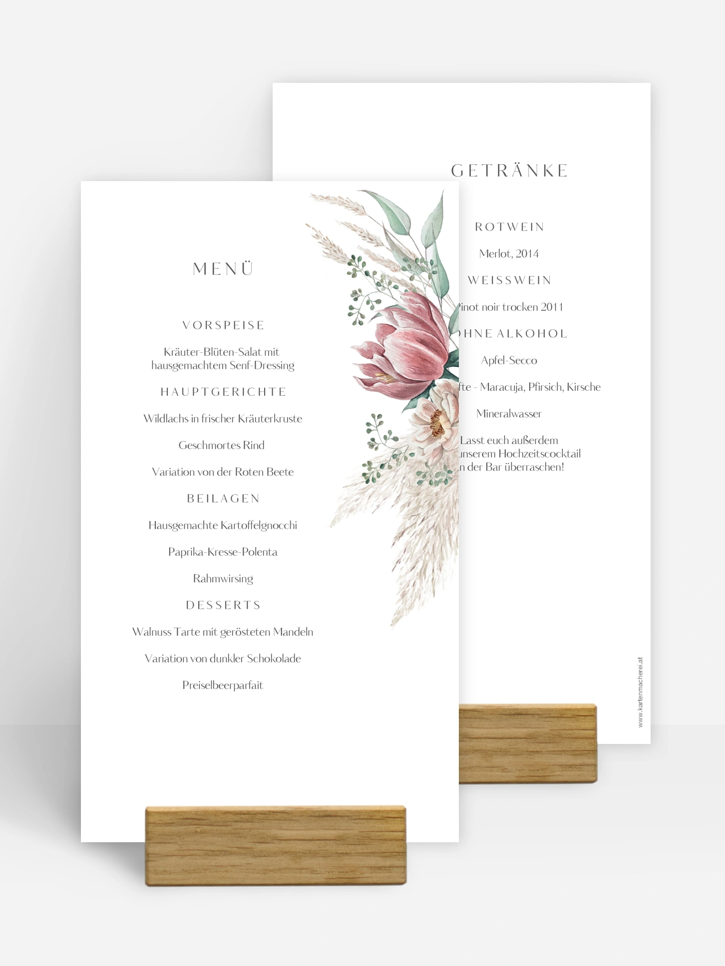Menükarte Hochzeit Pampas & Peony