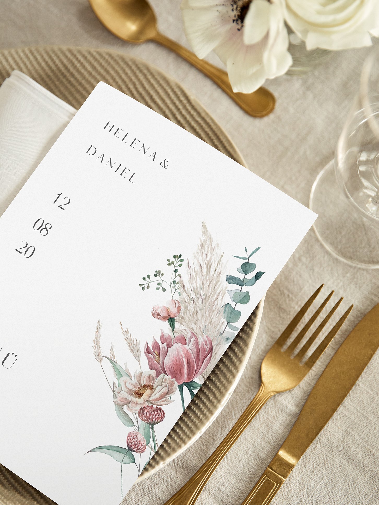 Menükarte Hochzeit Pampas & Peony