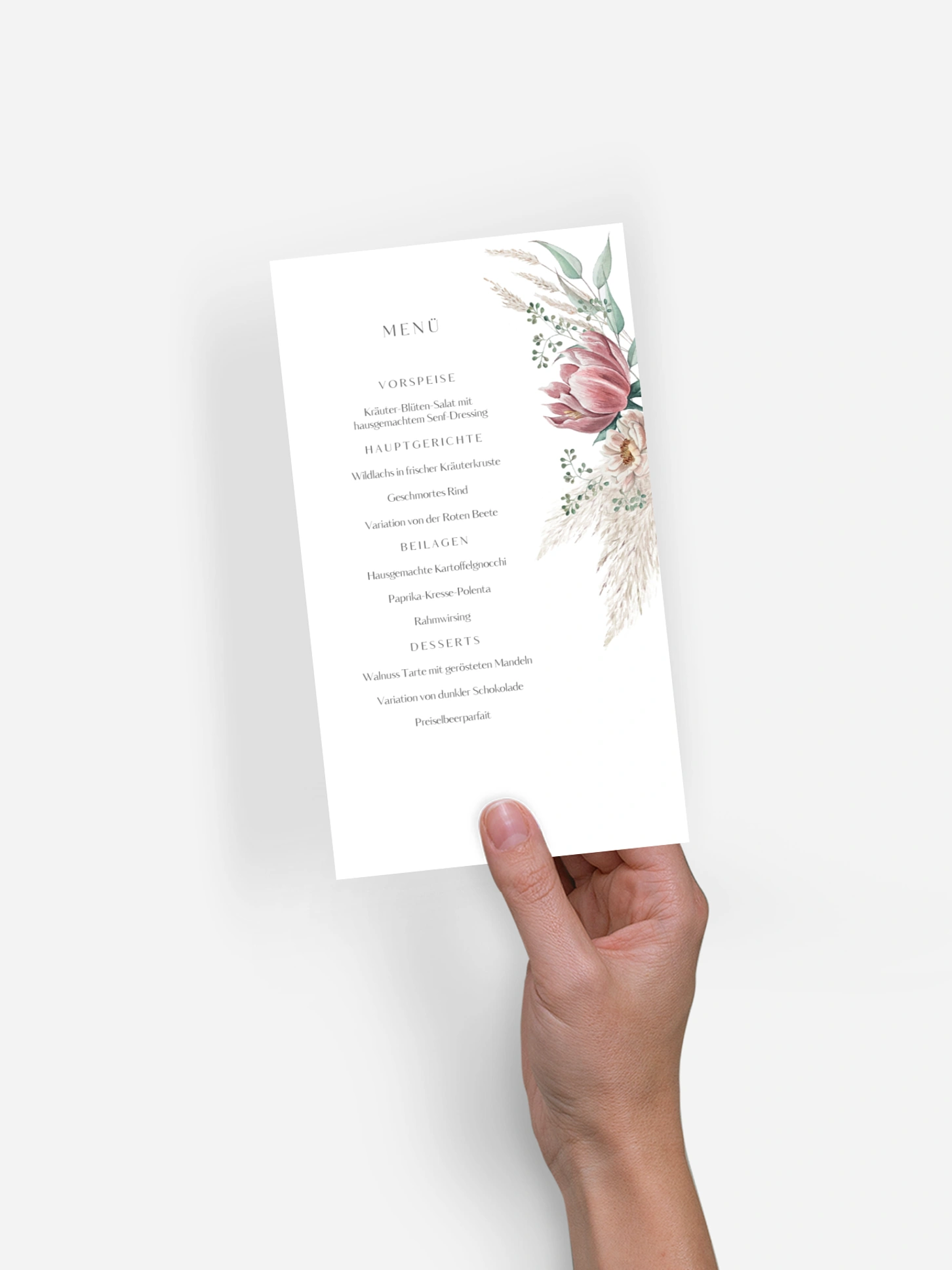 Menükarte Hochzeit Pampas & Peony