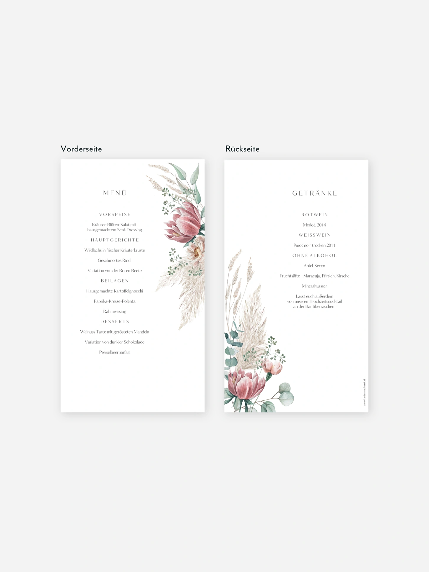Menükarte Hochzeit Pampas & Peony