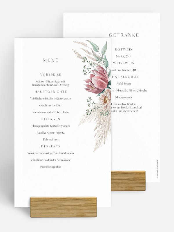 Menükarte Hochzeit Pampas & Peony